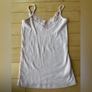 Lace Trim Ribbed Camisole - Pink